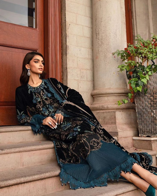 3pc maria b Valvet with silk trouser Shahkaar zink