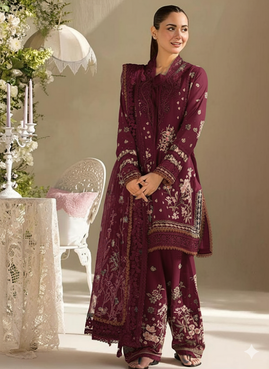 3pc dhanak sobia nazir maroon