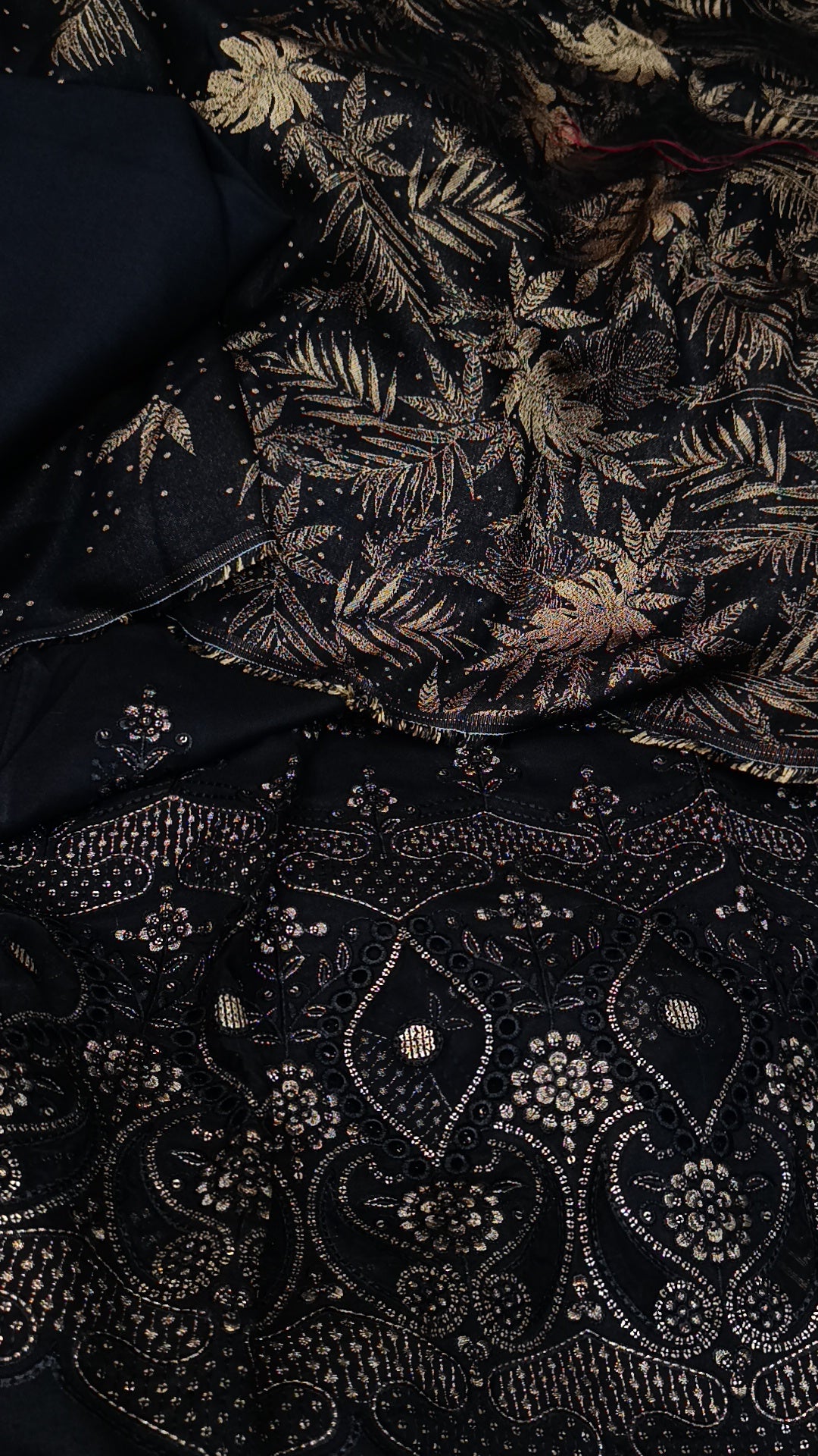 3pc Dhanak lazerkari with kanni shawl Black