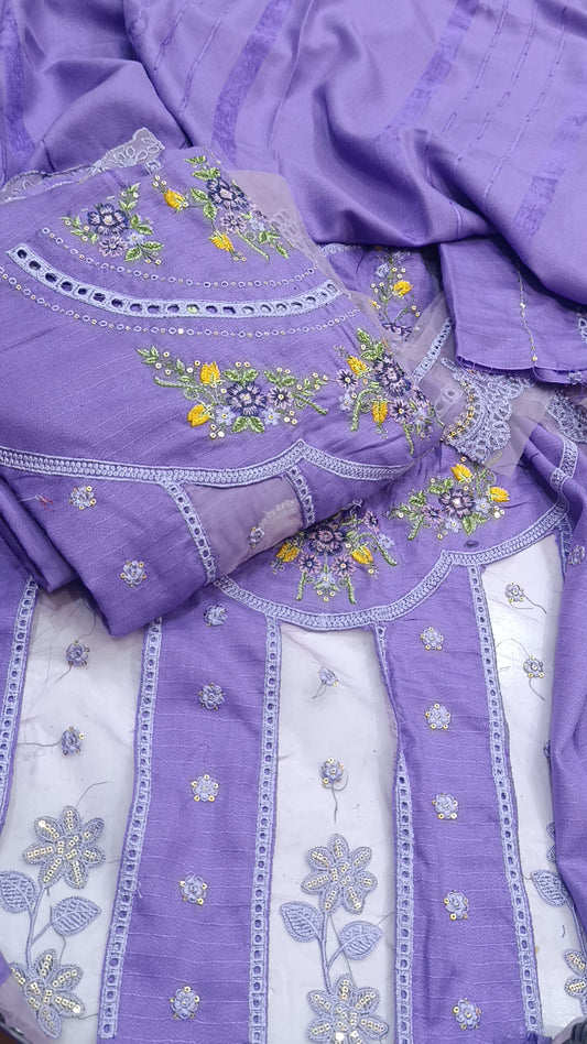 3pc Wool dhanak Maria b miyan lilac