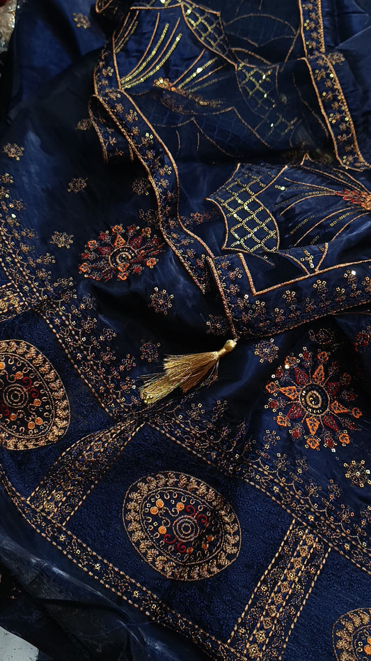 Maria b Sheesha silk Navy blue