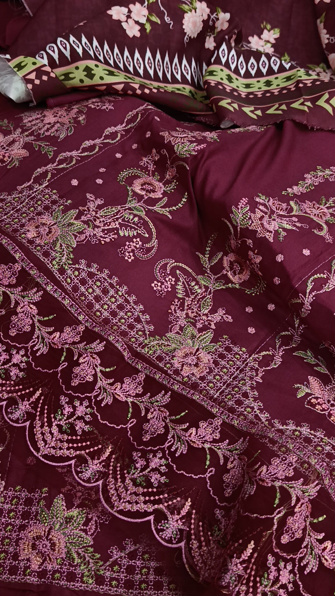 3pc Dhanak Hussain rehar Mehwish dark pink