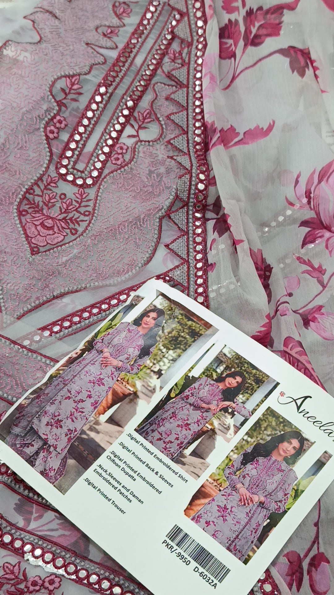 3pc aneelas pink lawn