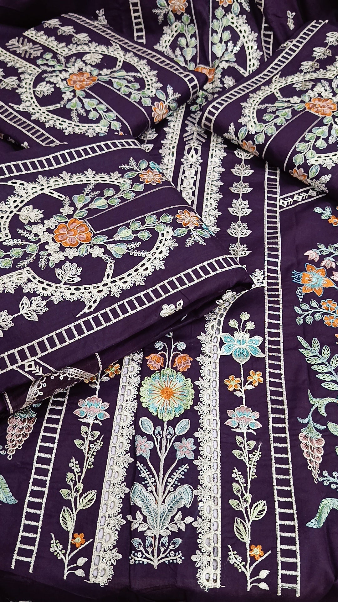 3pc Luxury lawn purple eman