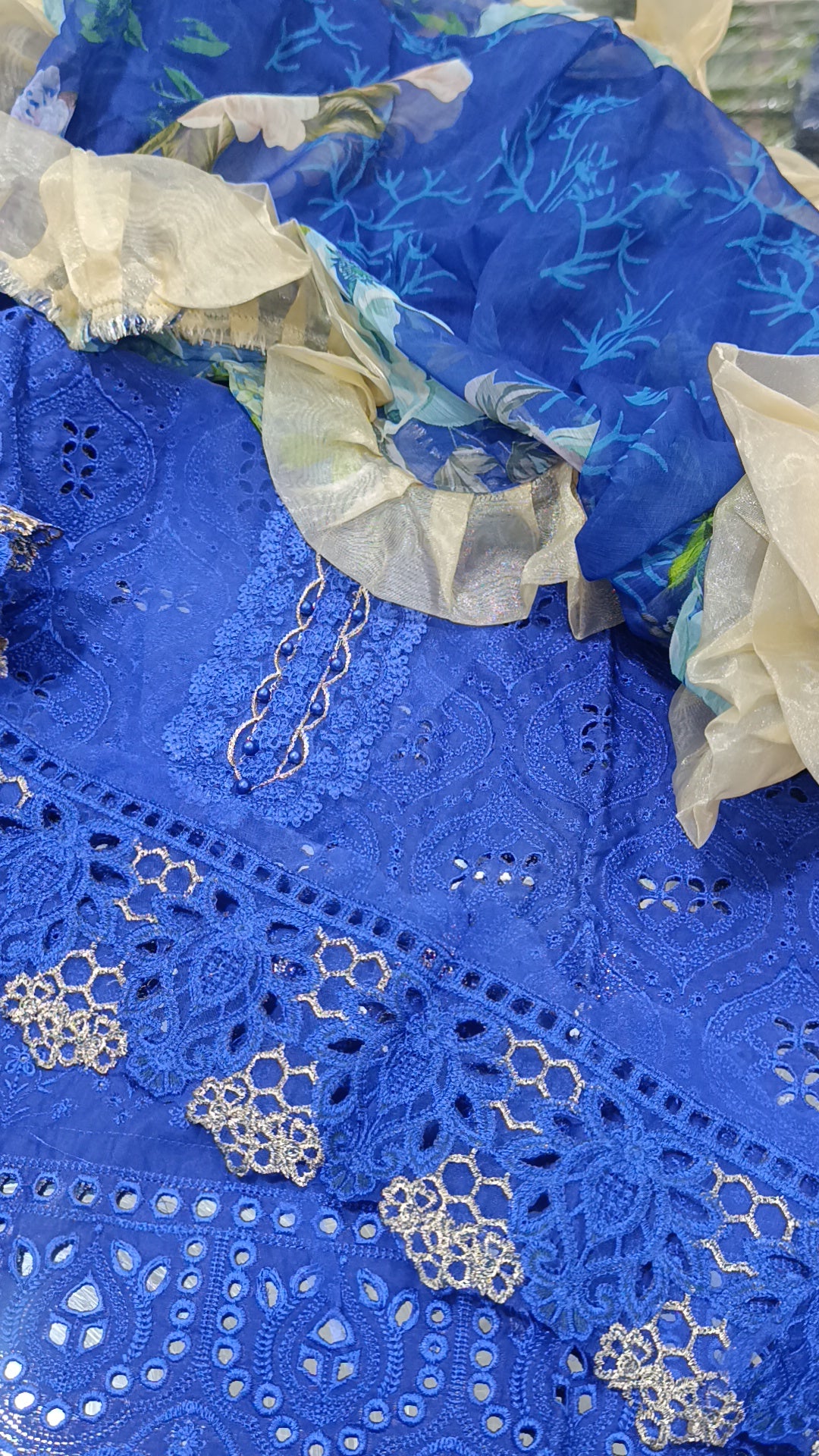 3pc frill royal blue lawn