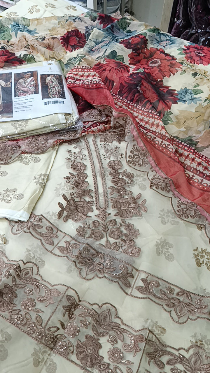 3pc Zainab chotani skin lawn
