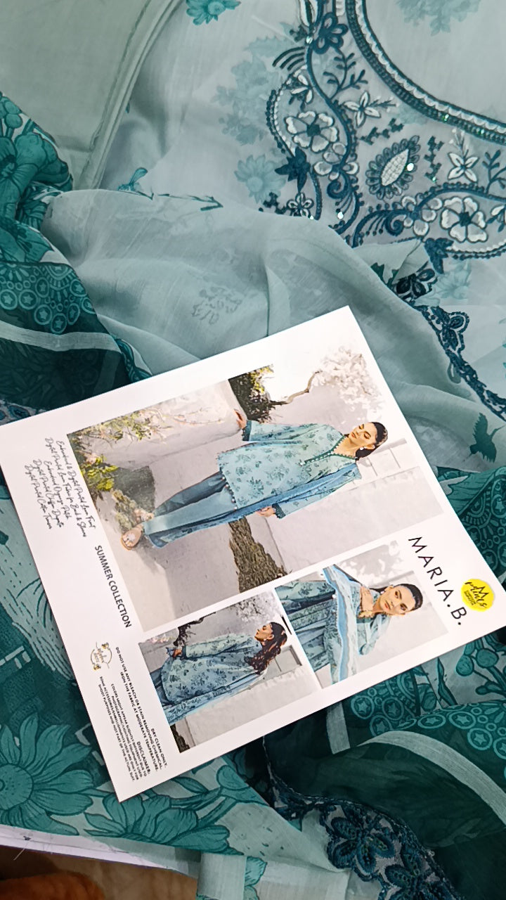 3pc henna lawn sky blue