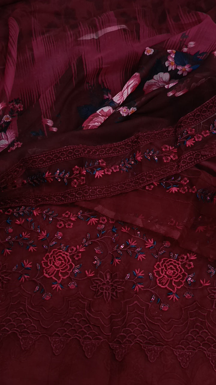 3pc Noor by sadia maroon