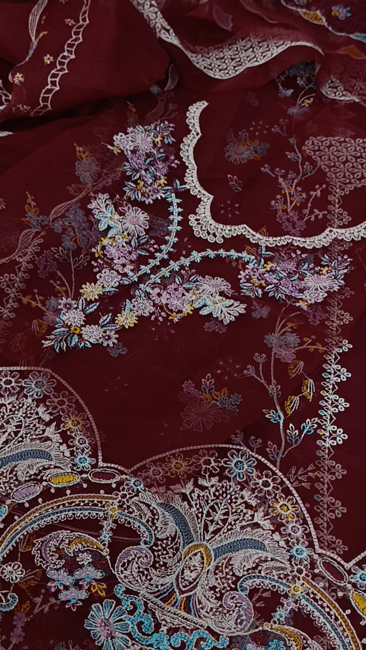 3pc kiraat lawn maroon