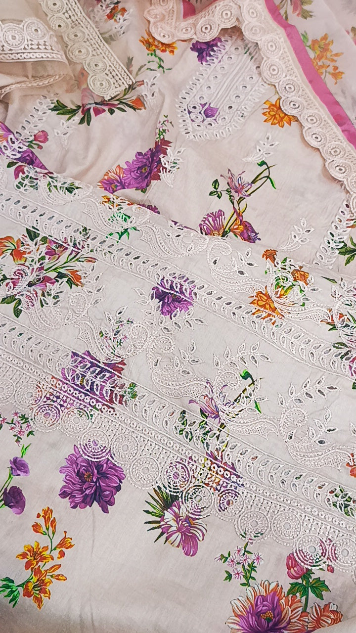 3pc Nigar peach lawn