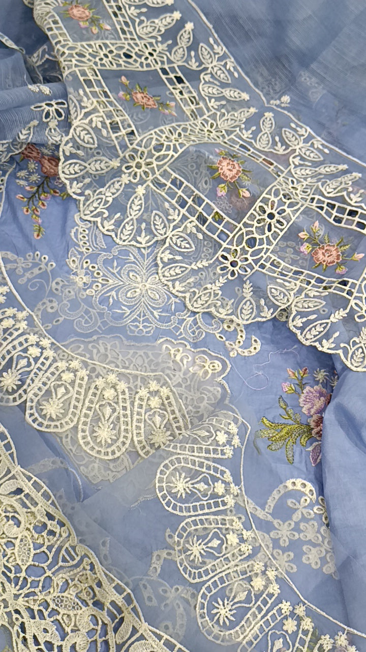 3pc Elaf gol pallu sky blue