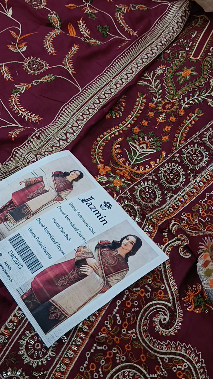 3pc maroon khumaar lawn