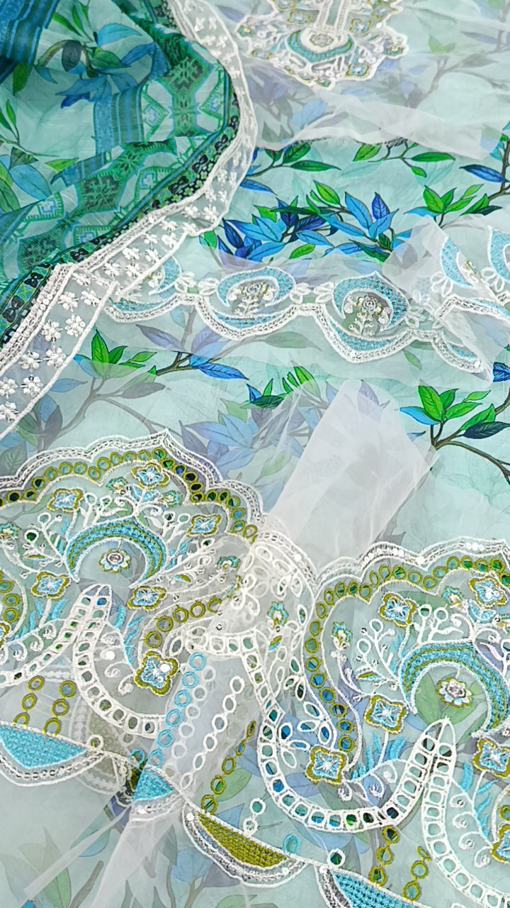 3pc ferozi simple Bahar lawn