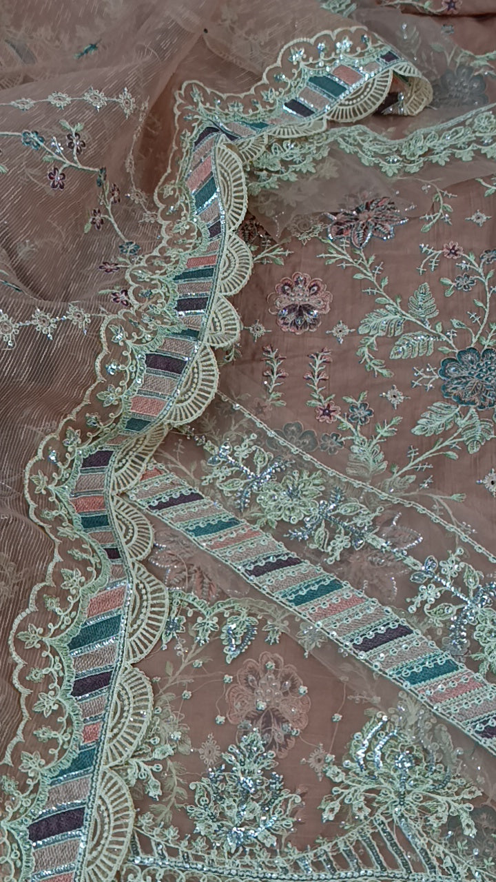3pc Qais dull peach lawn