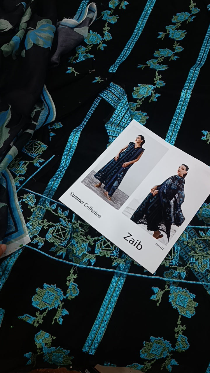 3pc zaib electric blue lawn