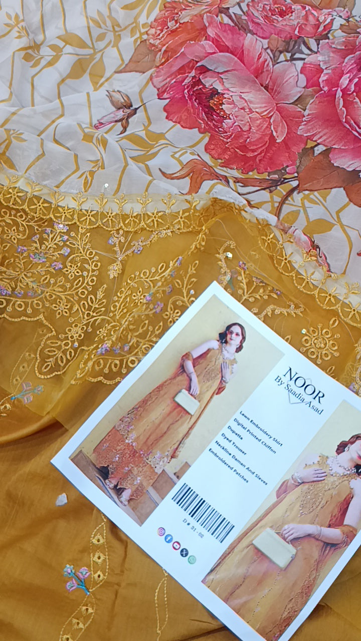 3pc Noor by sadia Musturd lawn