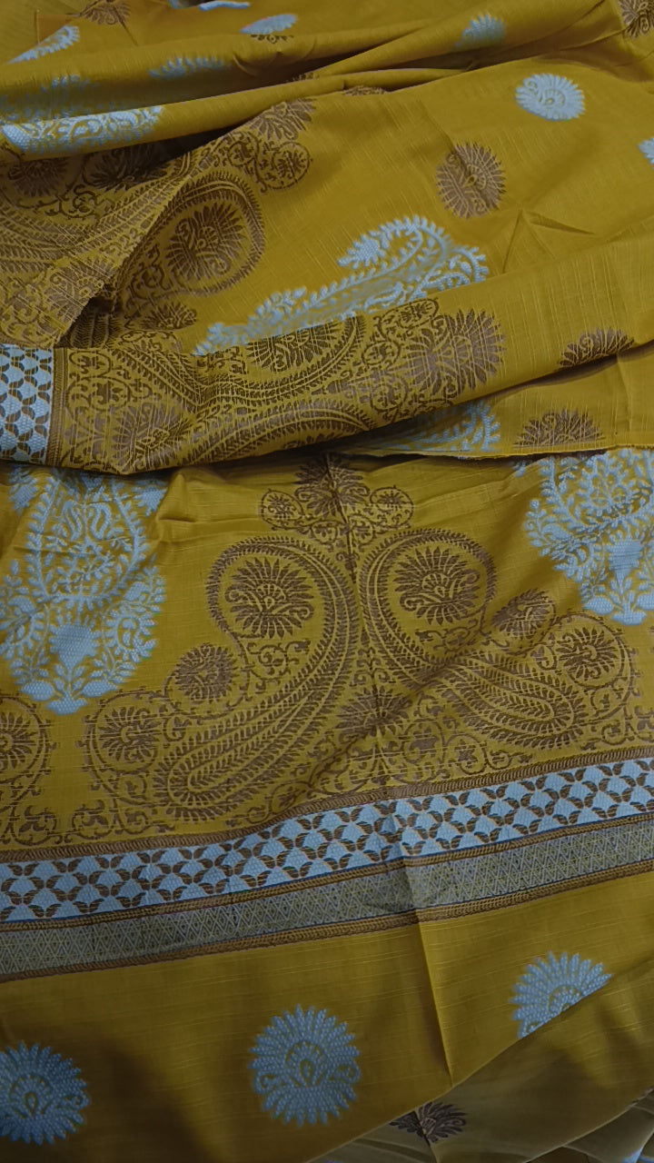 3pc yellow jacquard lawn