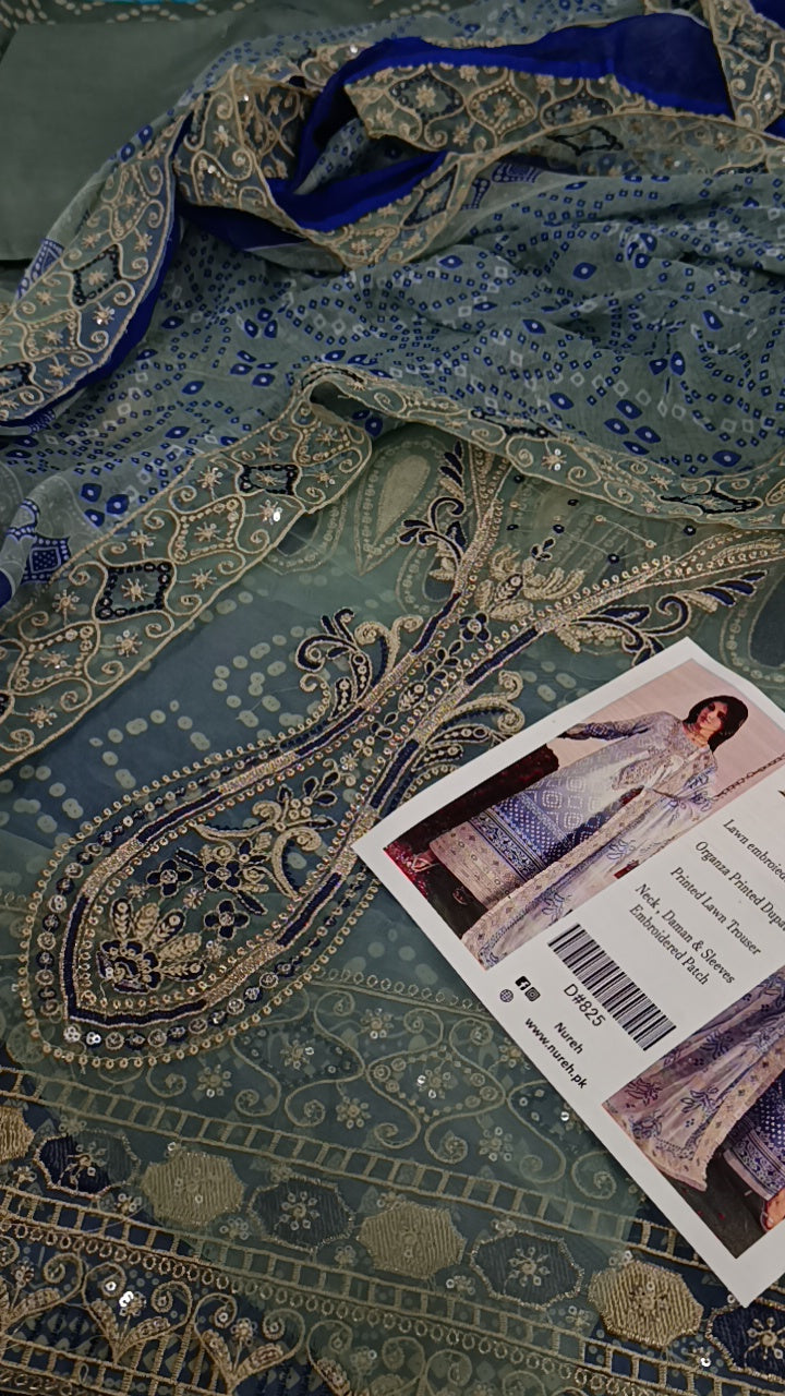 3pc grey blue chunri lawn