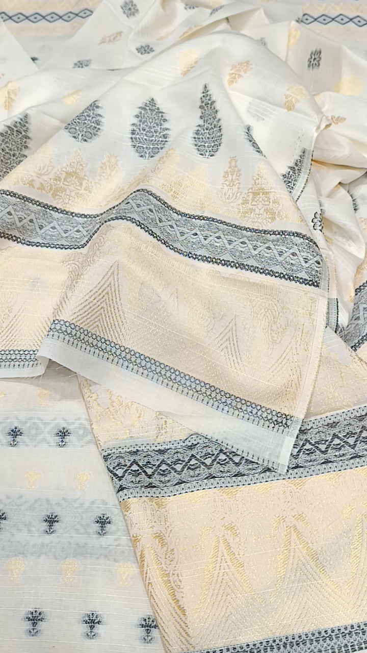 3pc Patta jacquard white lawn