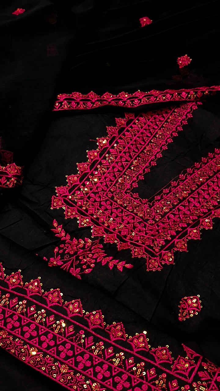 3pc jugnuu black pink cotton lawn