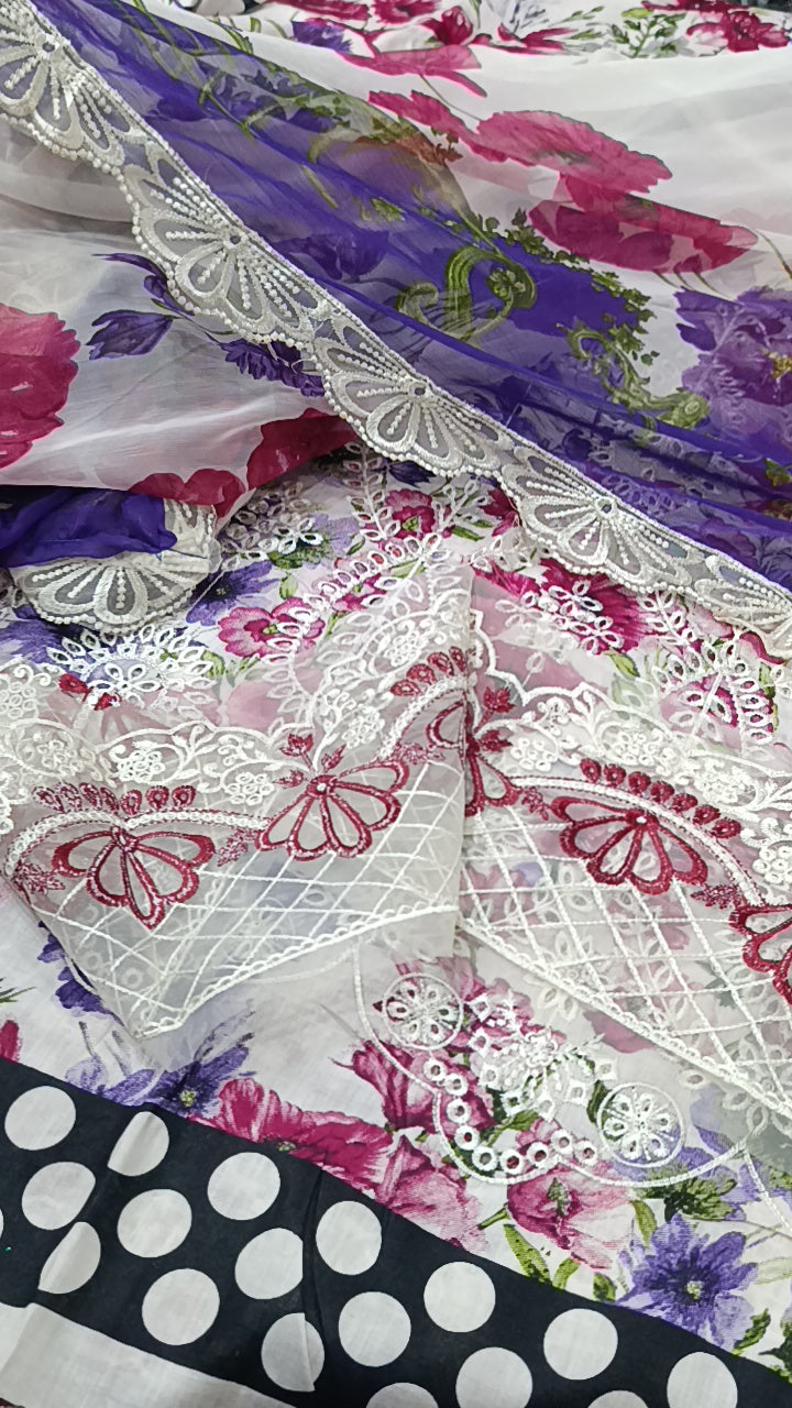 3pc maria b flower print white