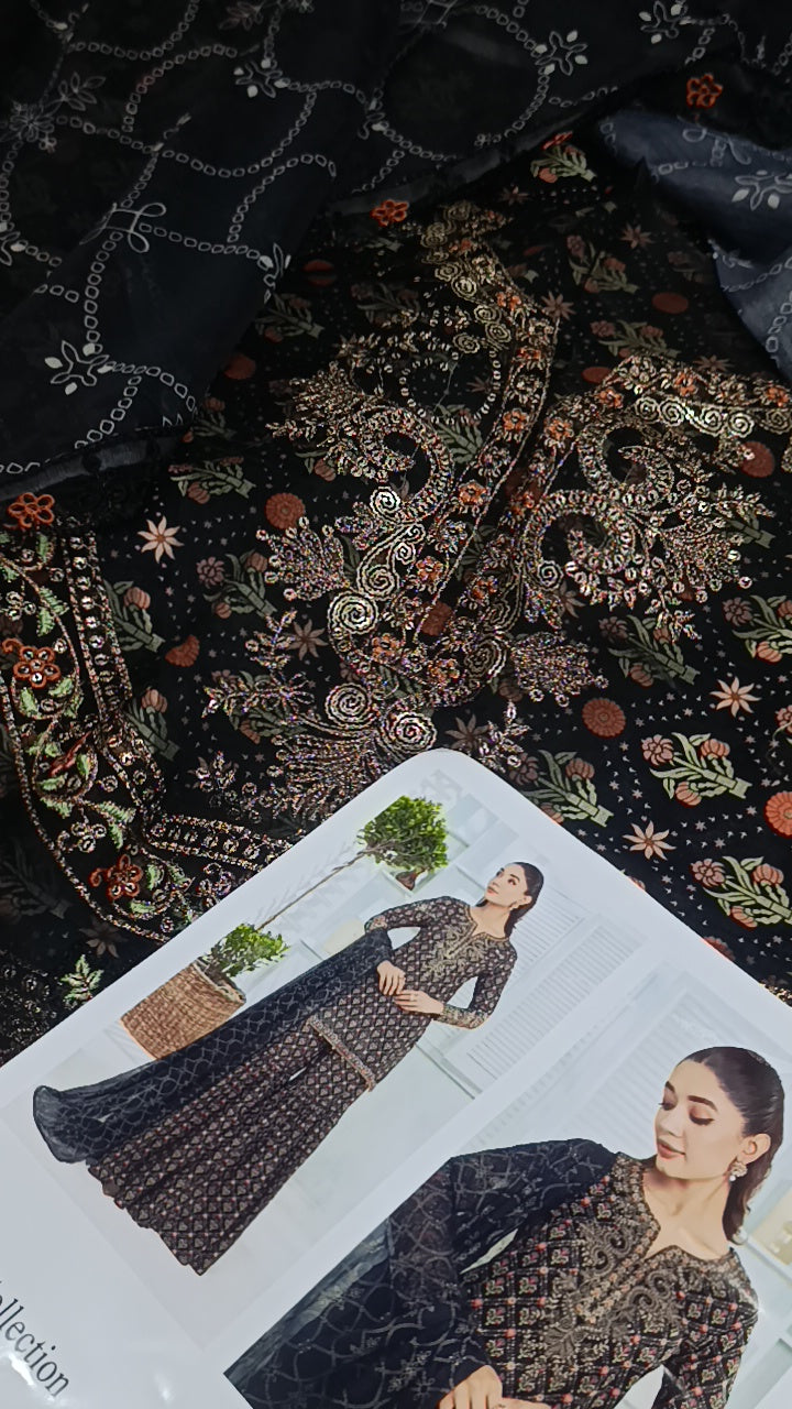 3pc black sharara lawn