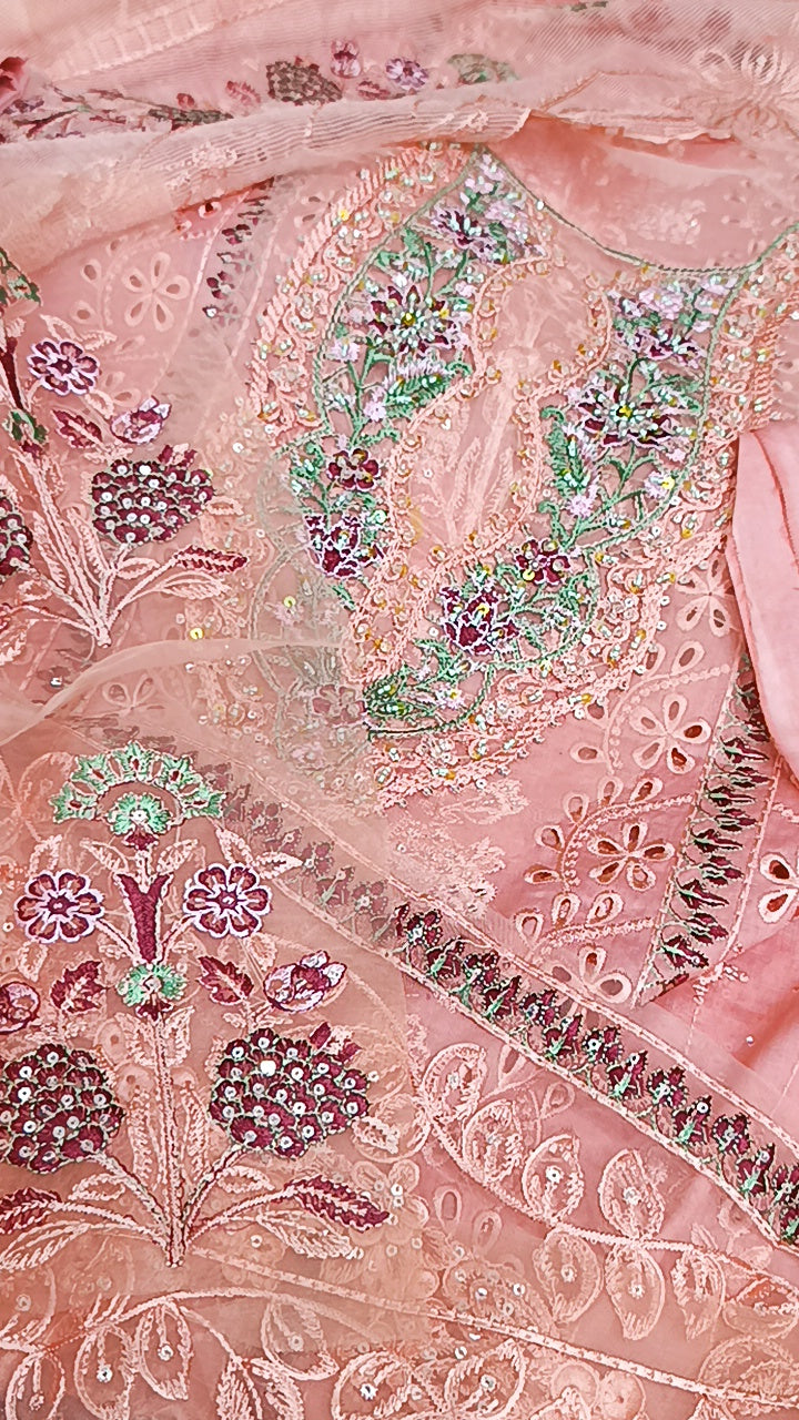 3pc emaan peachy pink lawn