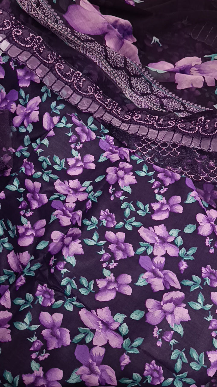 3pc double Patti purple lawn