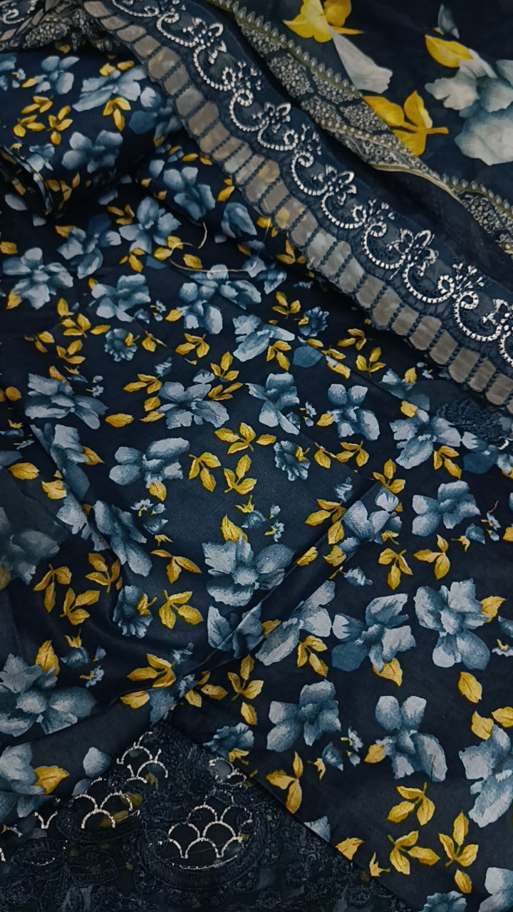 3pc double Patti blue lawn