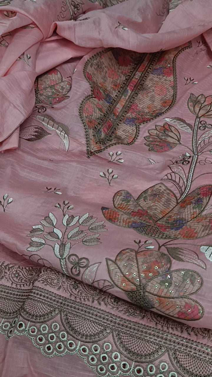 3pc ethnic style dark pink lawn