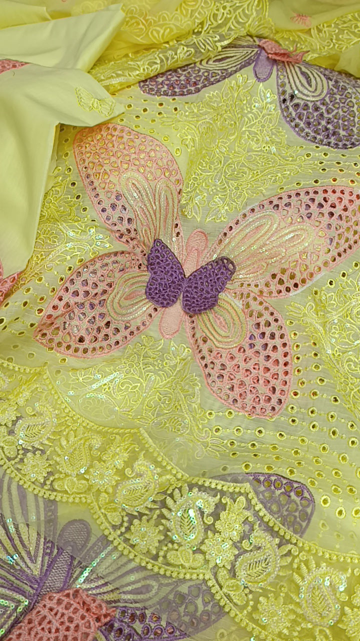3pc Shahi Butterfly yellow lawn