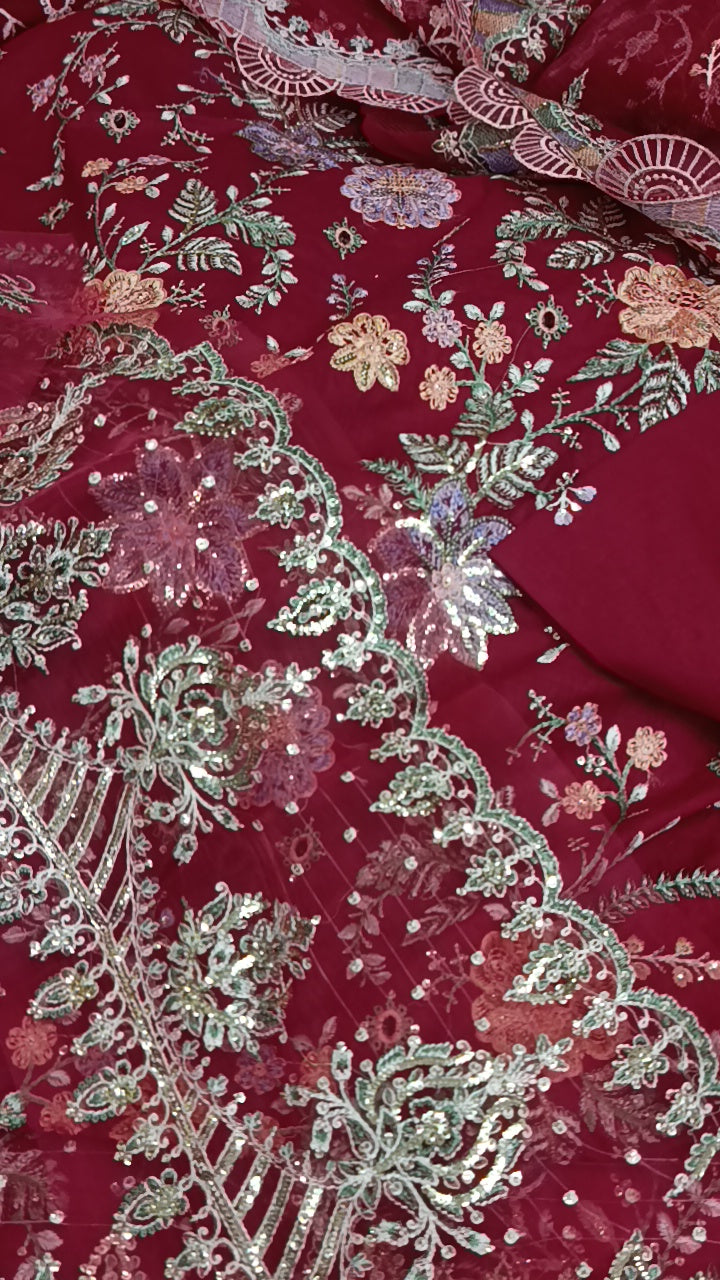 3pc Qais maroon lawn