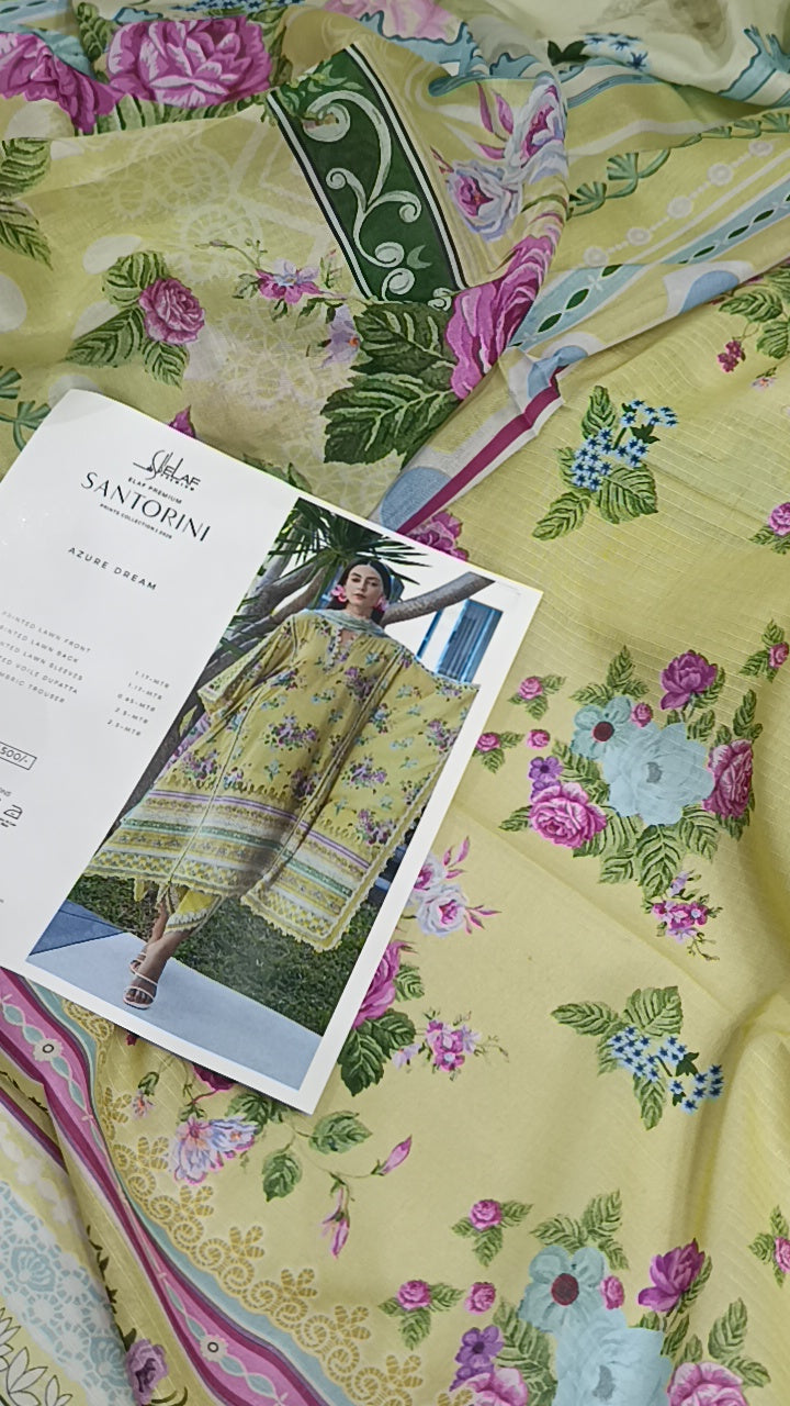 3pc Elaf print yellow lawn