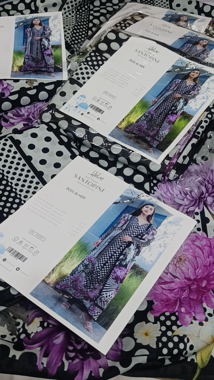 3pc Elaf volume black polka lawn