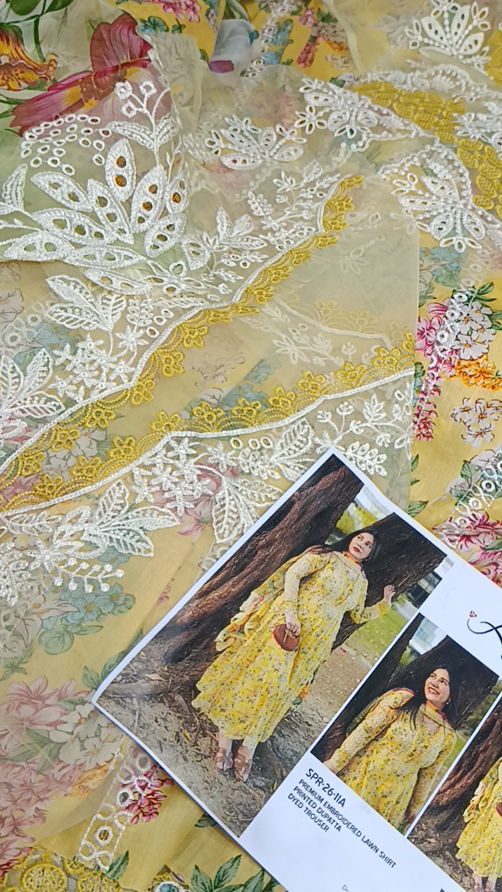 3pc yellow aneelas frock lawn