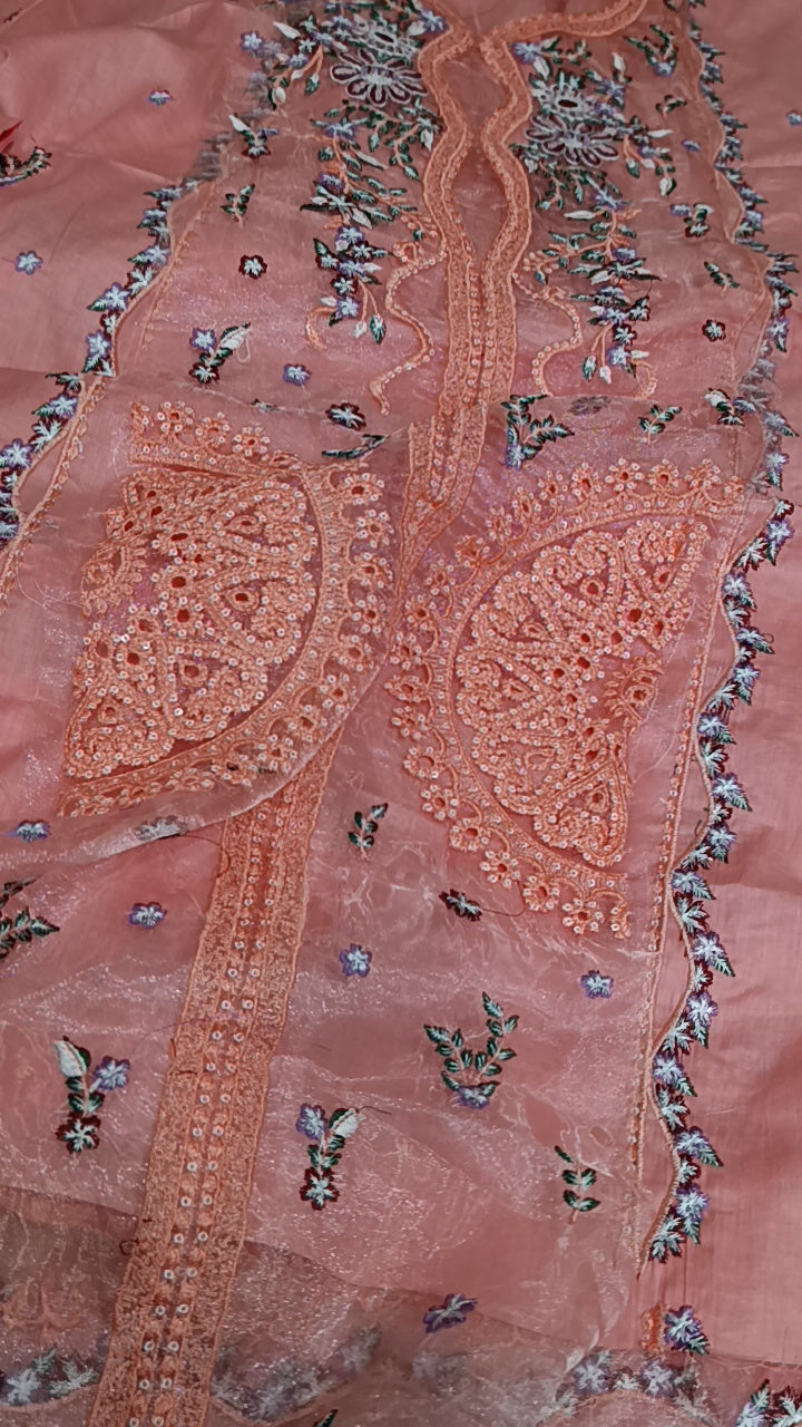 2pc gulkari peach lawn