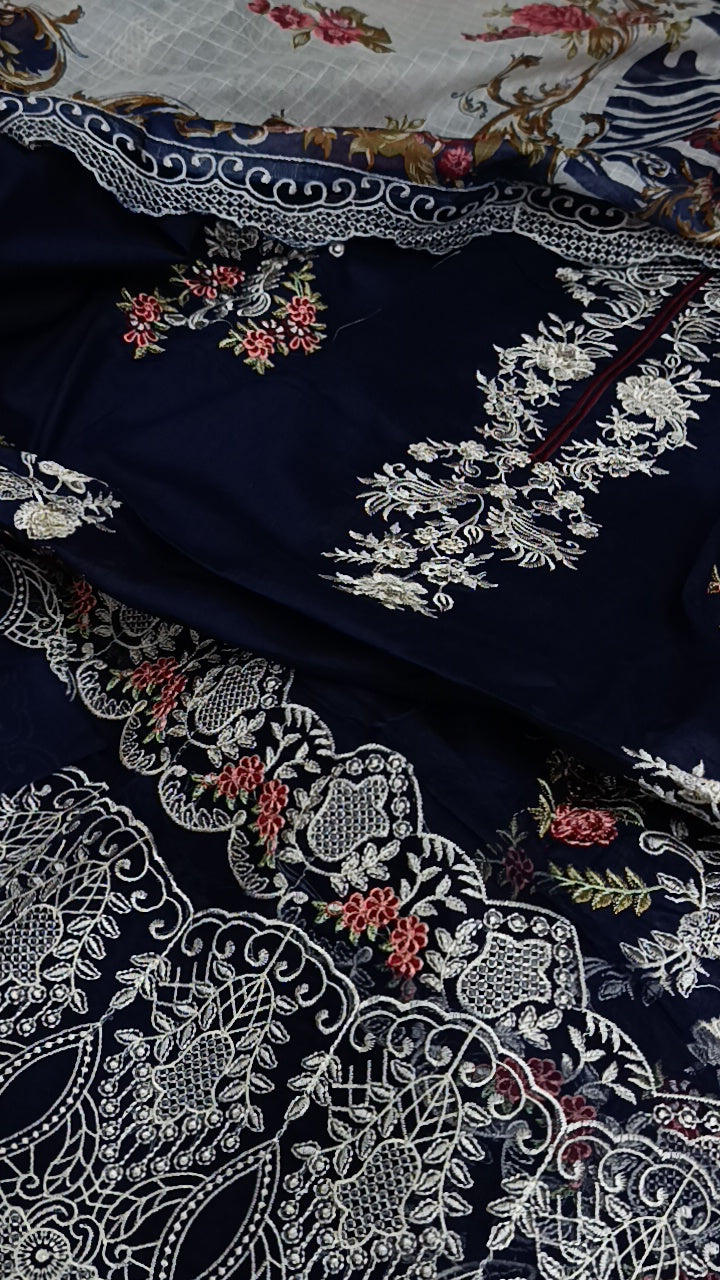 3pc sultan navy blue lawn