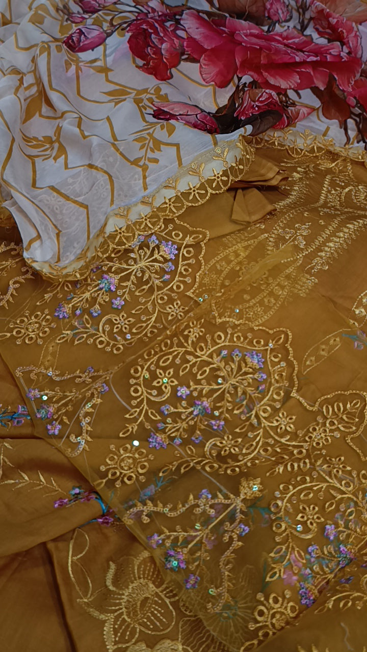 3pc mustard Noor by sadia lawn