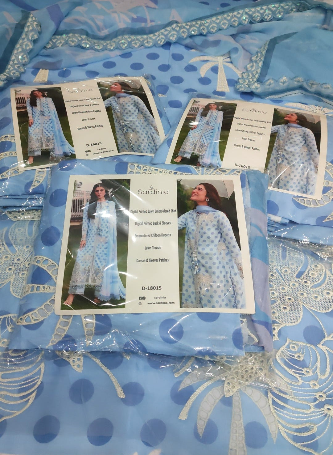 3pc polka palm blue lawn
