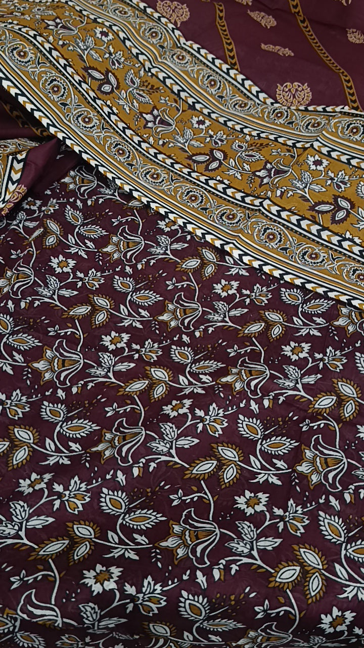 3pc bin saeed maroonish lawn