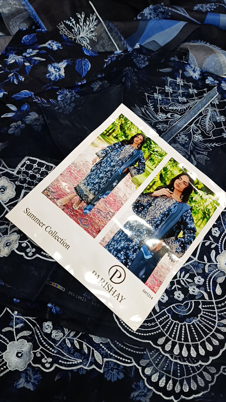 3pc parishay blue lawn