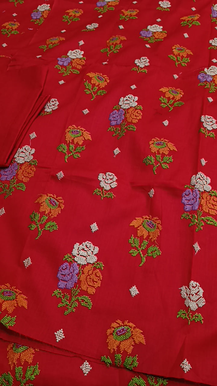2pc cross stitch red lawn