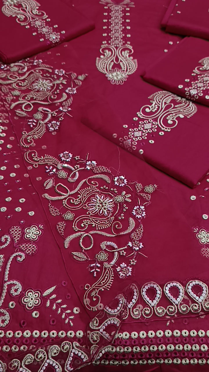 3pc mushaira shocking pink lawn