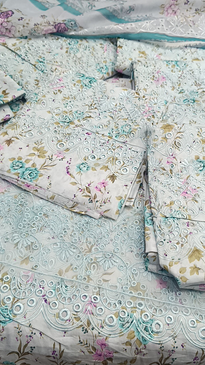 3pc Heavy Emb Lawn print