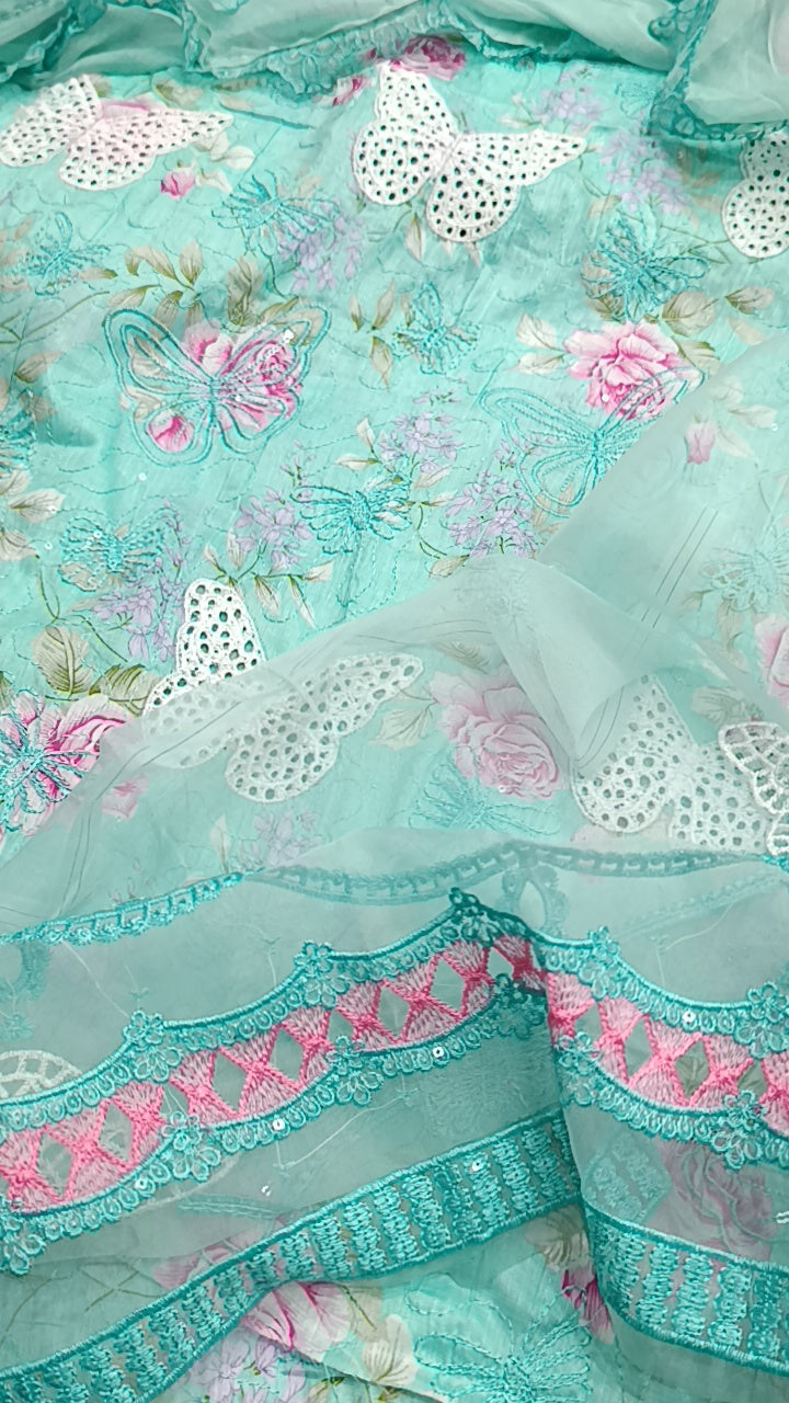 3pc butterfly ferozi lawn