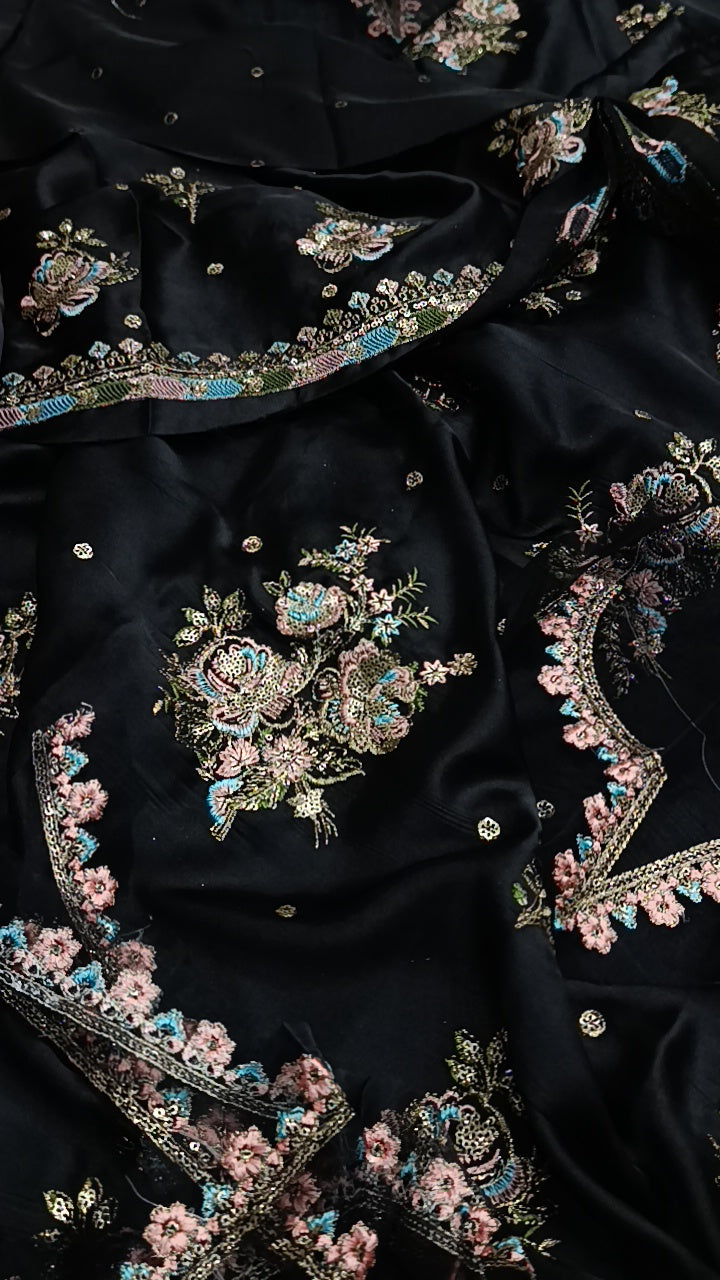 2pc haleema silk black