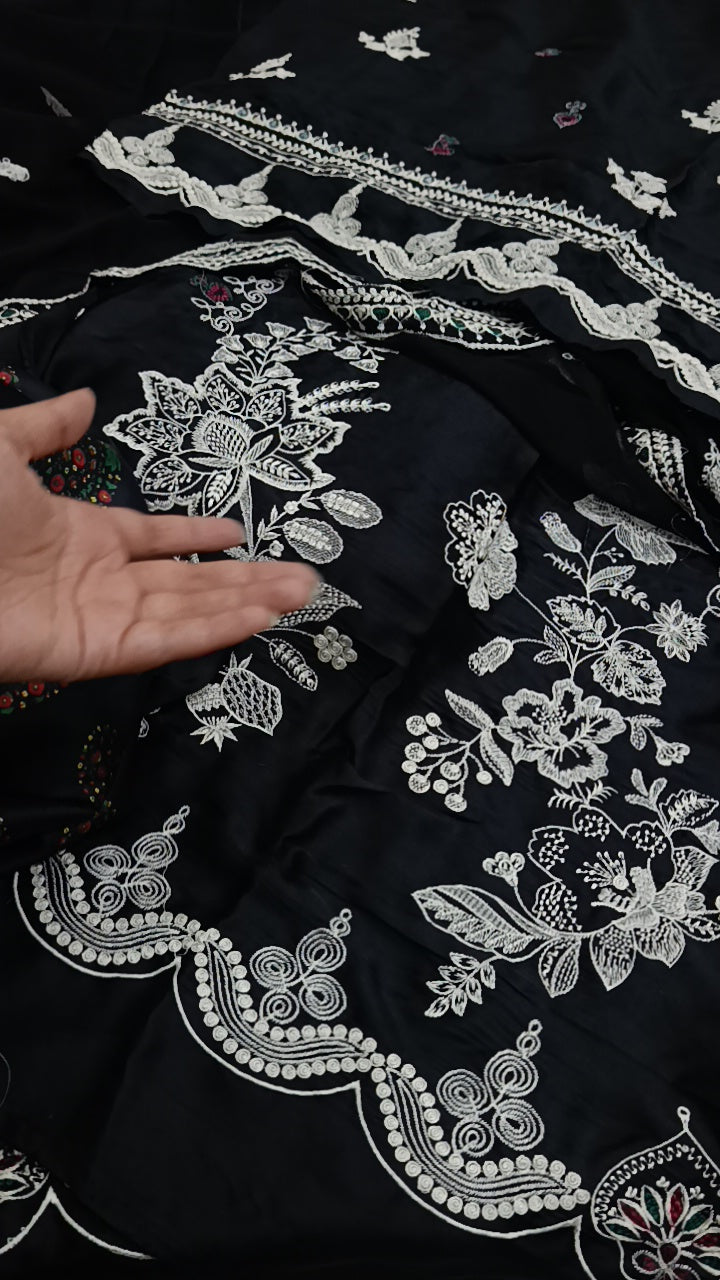 3pc queen black silk