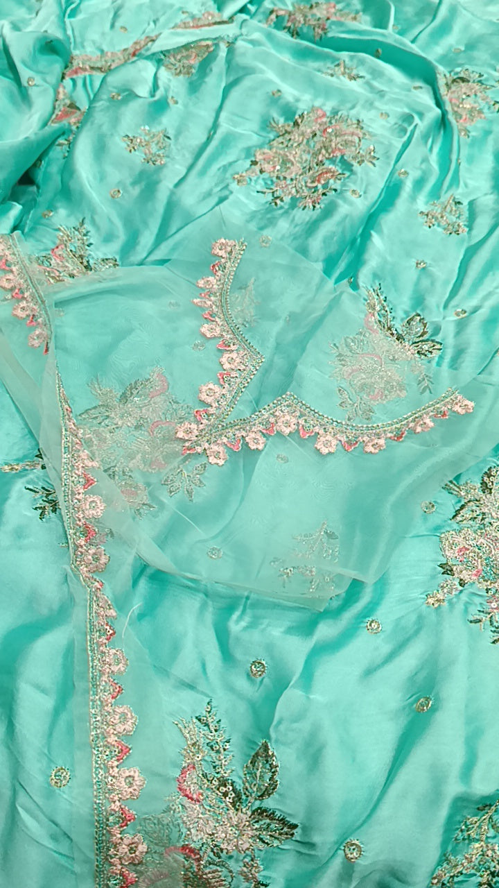 2pc silk haleema aqua blue