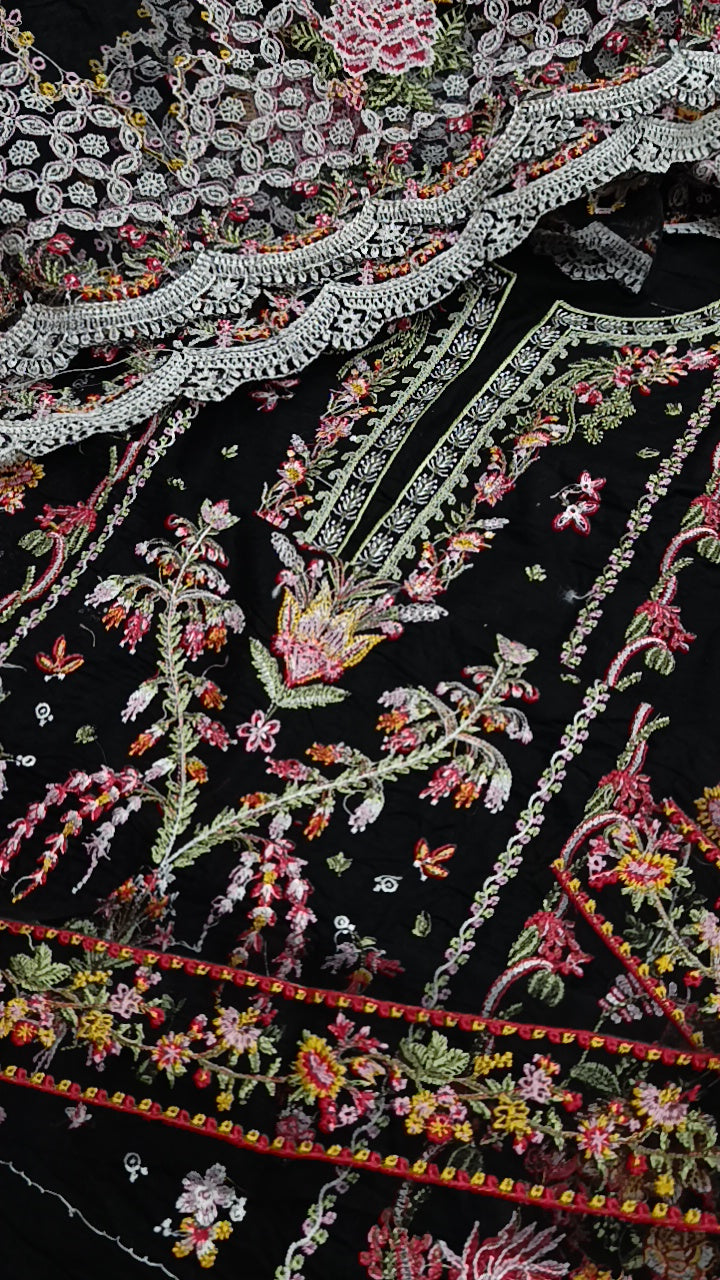 3pc qalamkhar black hania lawn