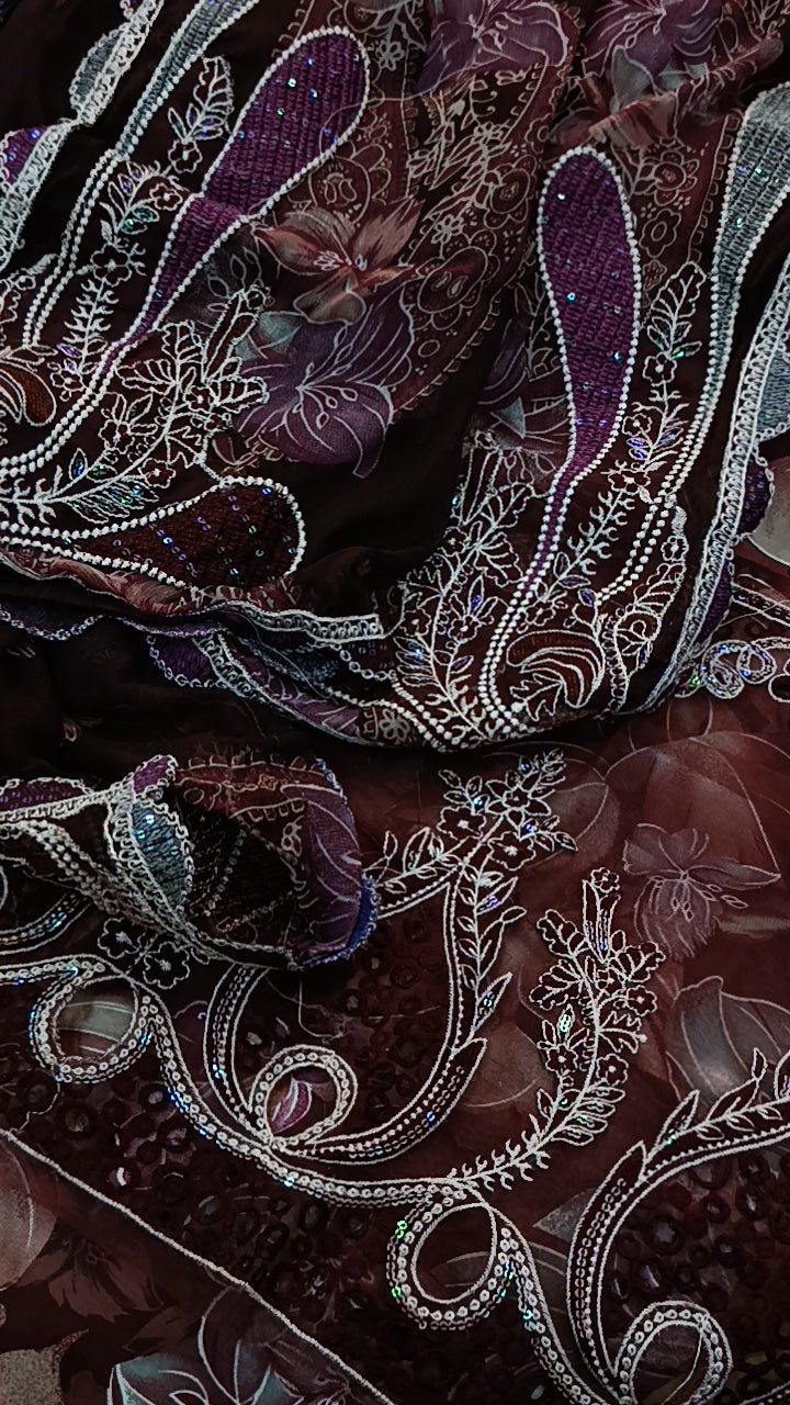 3pc aaliyah mehroon lawn